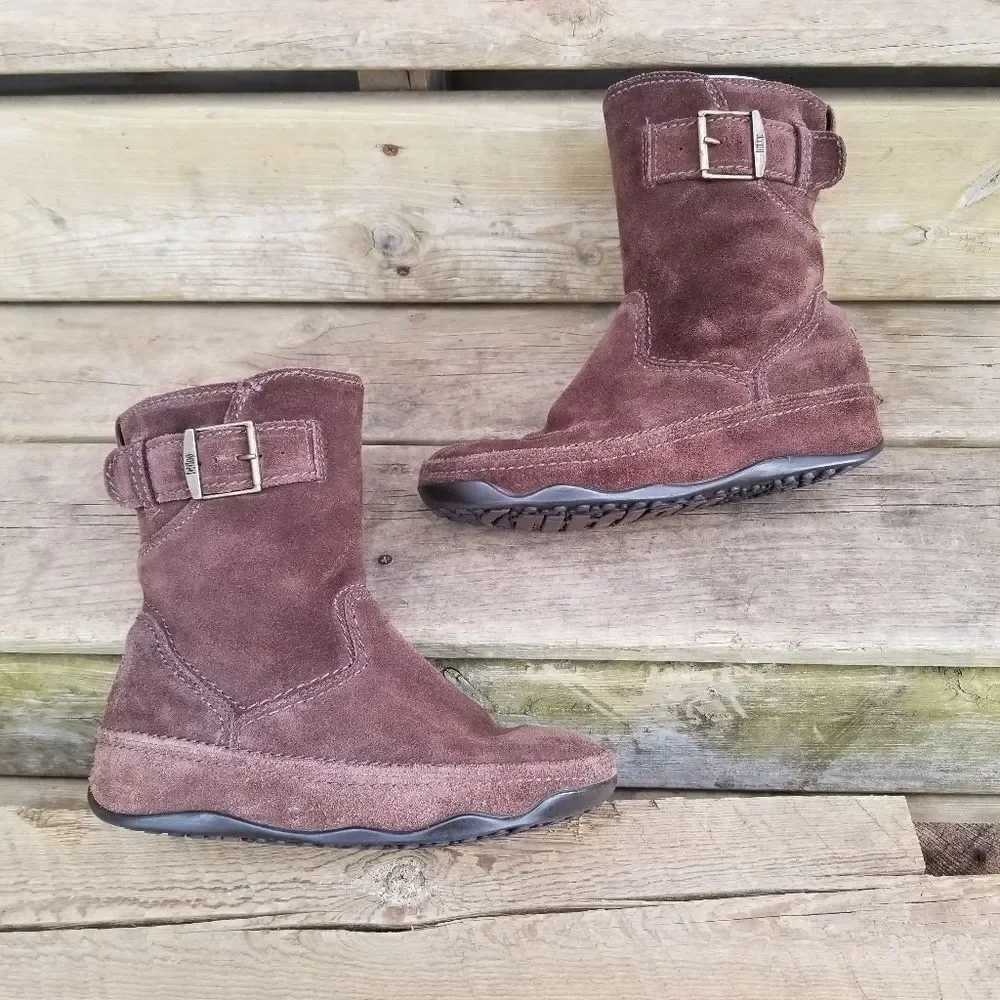 FitFlop Superboot‎ Chocolate Brown Suede Leather Buckle Wobbleboard Winter Boots